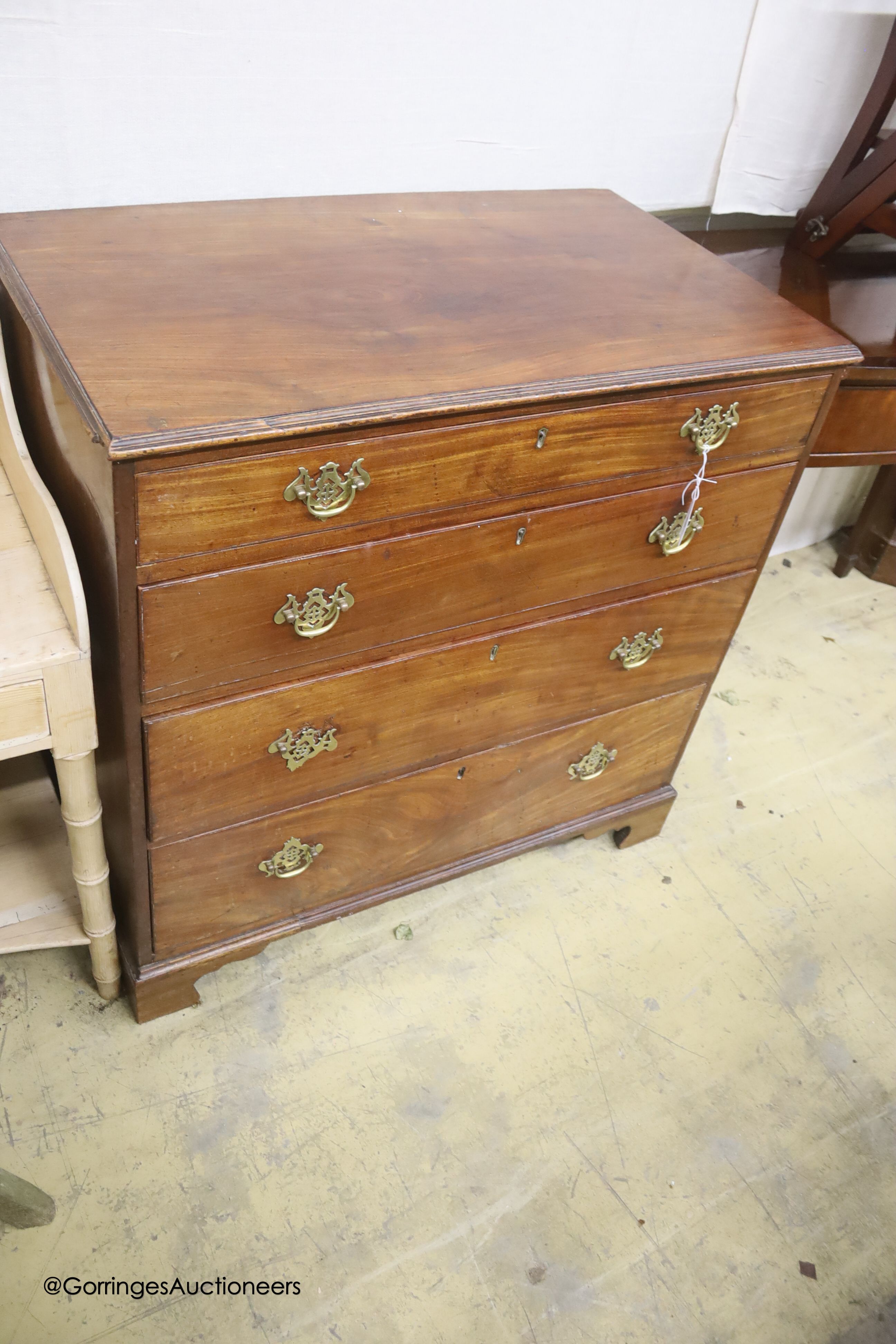 A 19th century mahogany chest of four long drawers, width 94cm, depth 54cm, height 93cm